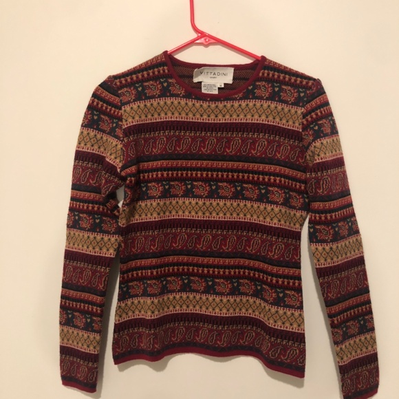 Vittadini Sport M Burgundy Fair Isles Merino Wool Pullover Sweater - Picture 8 of 8